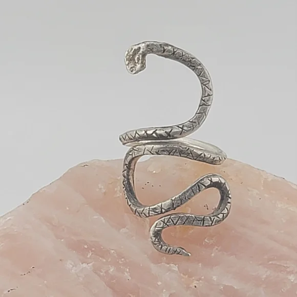 SNAKE ADJUSTABLE RING HANDMADE IN STERLING SILVER METAL SIZE 7 AND UP - Picture 4 of 6